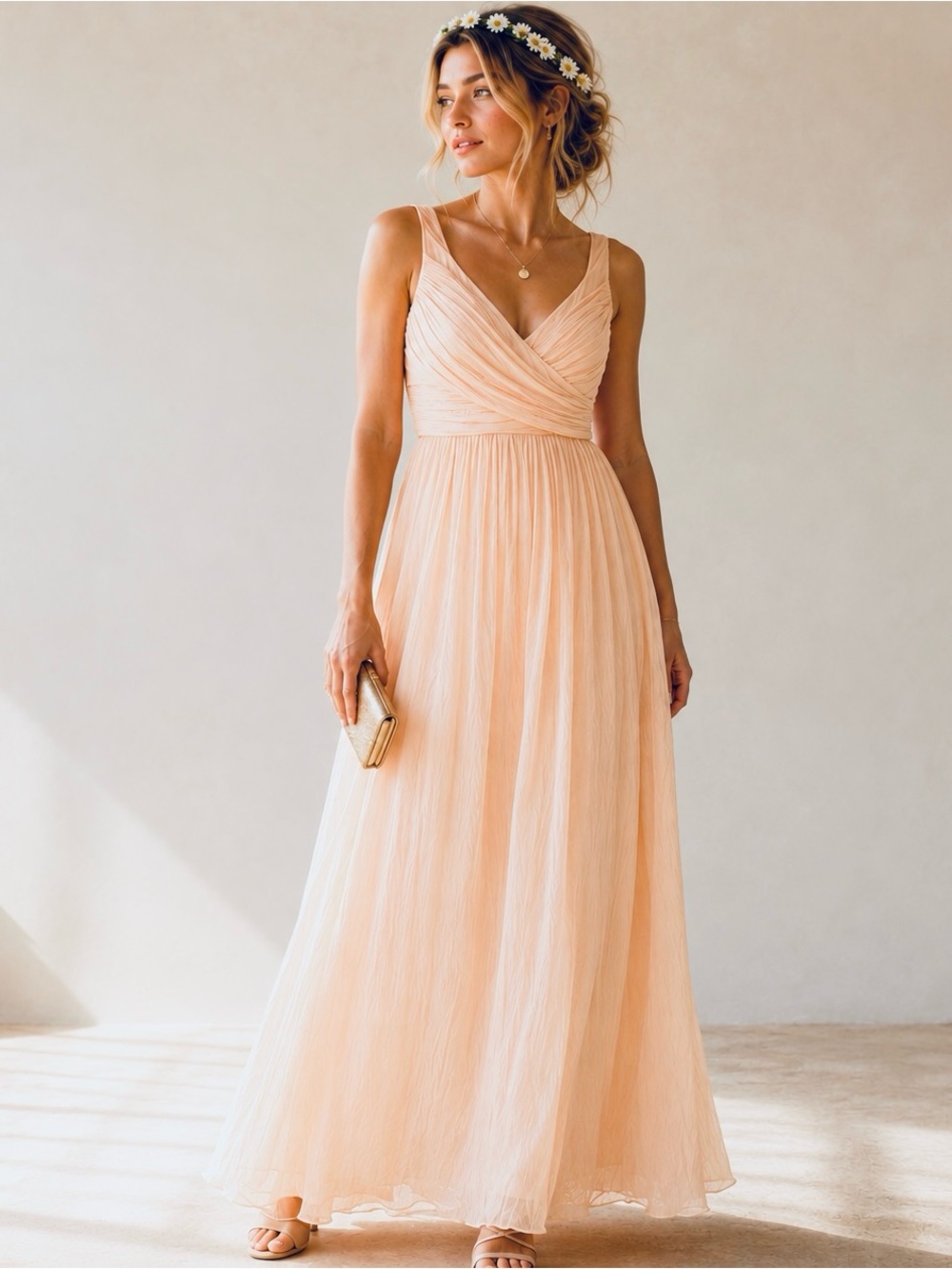 J.Crew 100% Silk Crinkle Chiffon Maxi Dress Peach Bridesmaid Wedding Size 2